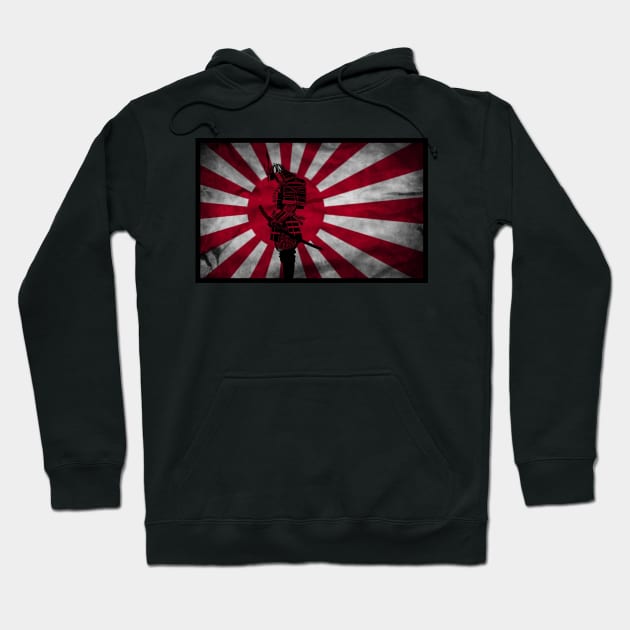 Samurai Shogun in front of Japanese flag Hoodie by Quentin1984